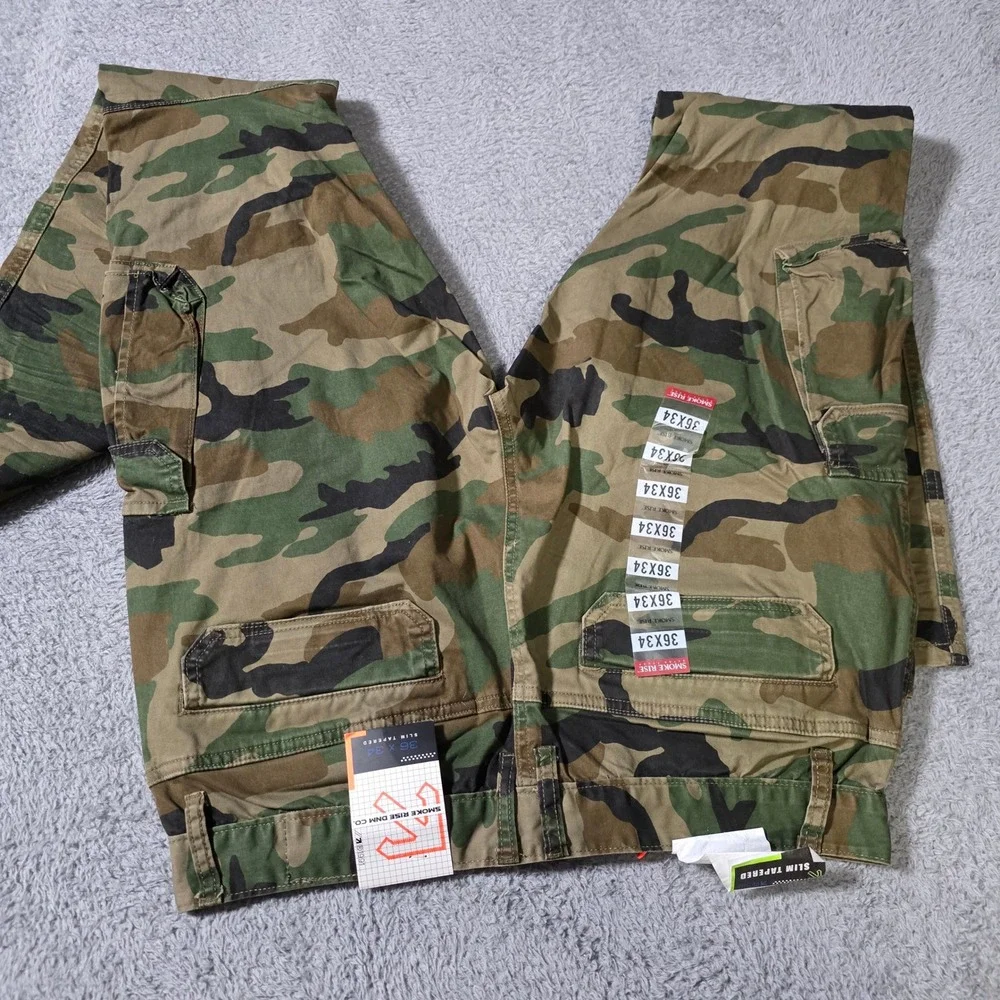 Smoke Rise Mens 36x34 Cargo Pants Green Camo Slim Tapered JP20110 Utility Street